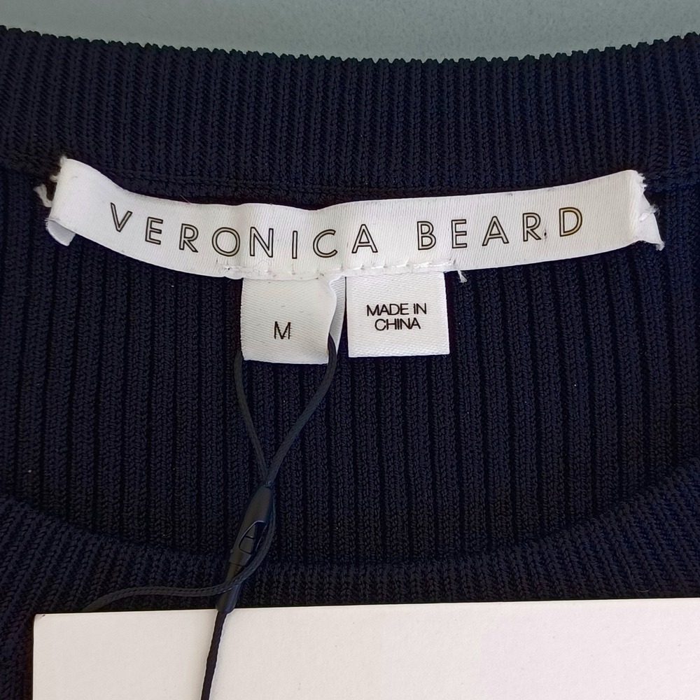 Veronica Beard Wilkin Knit Dress Black Puff Sleeve Mixed Media Mini M NEW - Picture 8 of 12
